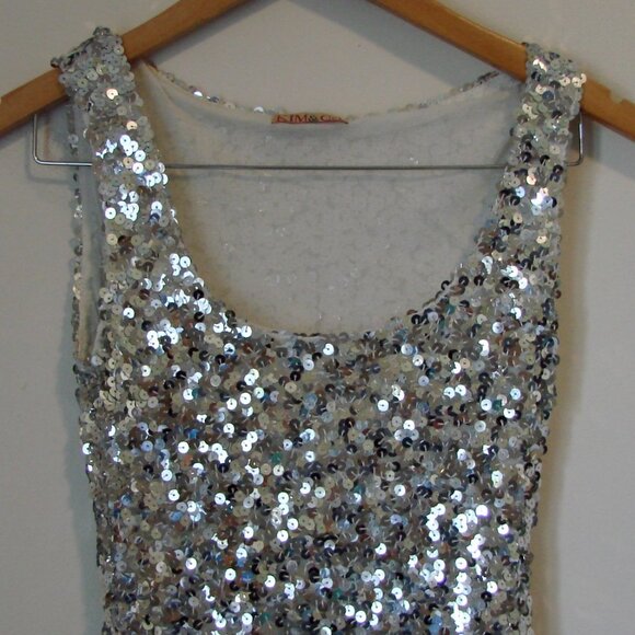 Silver Sequin Sleeveless Dress Tank Midi Holiday Party Scoopneck Size XS Small - Picture 2 of 11